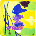 Carré de soie 90, Poissons de l’Artiste Thuy – Jaune