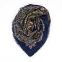 Carré en laine et soie 120 Cachemire Paisley – Marine
