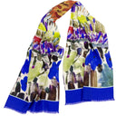 Echarpe en laine et soie 46x180 Jardin de l’artiste Thuy – Bleu