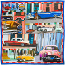 Carré de soie 120, pongé de soie Ruelles Cubaines de l’Artiste Anne du Planty – Bleu Rouge