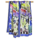 Echarpe en laine et soie 67x180 Grand Jardin de l’artiste Thuy – Bleu