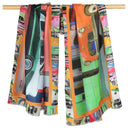 Echarpe en laine et soie 67x180 Carros Americanos de l’artiste Anne du Planty – Orange