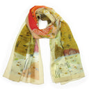 Echarpe en soie 67x180, mousseline de soie Les 2 Grues de l’Artiste Alain Thomas – Beige