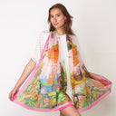 Echarpe en soie 67x180, mousseline de soie Montgolfière, de l’artiste Alain Thomas – Rose