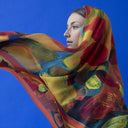 Carré en laine et soie 120 La Forêt de l’Artiste Thuy – Orange