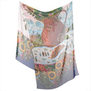 Echarpe en soie 67x180, mousseline de soie Brassée de Fleurs de l’Artiste Alain Thomas – Bleu Marine