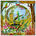 Carré de soie 90, Quetzal au jardin d’Eden de l’artiste Alain Thomas – Bleu