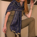 Echarpe en laine et soie 46x180 Les voyages du petit prince – Bleu Marine