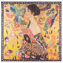 Carré en laine et soie 120 Klimt, Dame à l’éventail – Bleu