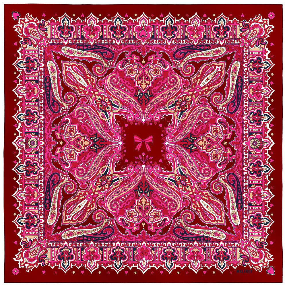 Carré de soie 67, twill de soie imprimé Cachemire - Rose - Boutique en ligne SHOP MALFROY