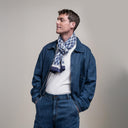 Echarpe en laine et soie 67x180 Damier - Bleu