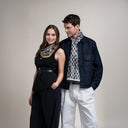 Echarpe en laine et soie 67x180 Damier - Gris