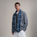 Echarpe en laine et soie 46x180 Carreaux - Bleu