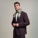 Echarpe en laine et soie 46x180 Carreaux - Kaki