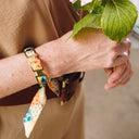 Bracelet doré et Lien en Patchwork Rayures – Orange