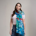 Echarpe en soie 67x180, Passiflore de l'Artiste Lil Sire - Bleu