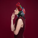 Carré de soie 90, Porcelaines et pivoines de l'artiste Lil Sire- Orange