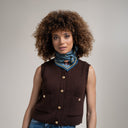 Carré en laine et soie 70, Tartan - Bleu