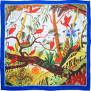 Carré de soie 90, Ibis Rouge de l’artiste Alain Thomas – Bleu