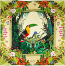 Carré de soie 90, Toucan de l’artiste Alain Thomas – Kaki