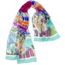 Echarpe en soie 43x140, Jardin, de l’artiste Thuy – Turquoise