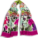 Echarpe en laine et soie 46x180 Jardin de l’artiste Thuy – Fuchsia