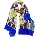 Echarpe en laine et soie 46x180 Jardin de l’artiste Thuy – Bleu
