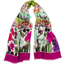 Wool and Silk Scarf 46x180, The Garden by the Artist Thuy – Fuchsia