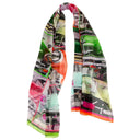 Echarpe en soie 43x140, mousseline de soie Voitures cubaines de l’Artiste Anne du Planty – Orange