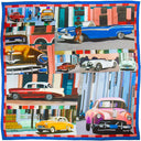 Carré de soie 120, pongé de soie Ruelles Cubaines de l’Artiste Anne du Planty – Bleu Rouge