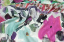 Echarpe en laine et soie 67x180 Grand Jardin de l’artiste Thuy – Rose