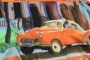 Echarpe en laine et soie 67x180 Carros Americanos de l’artiste Anne du Planty – Orange