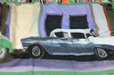 Echarpe en laine et soie 67x180 Carros Americanos de l’artiste Anne du Planty – Vert