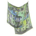 Echarpe en soie 67x180, mousseline de soie Les Gondoles de l’artiste Anne du Planty – Vert