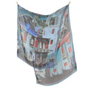 Echarpe en soie 67x180, mousseline de soie Les Gondoles de l’artiste Anne du Planty – Bleu
