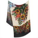 Wool and Silk Scarf 67x180, Winter Flowers by the Artist Alain Thomas – Black