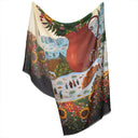 Wool and Silk Scarf 67x180, Winter Flowers by the Artist Alain Thomas – Black