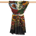 Wool and Silk Scarf 67x180, Winter Flowers by the Artist Alain Thomas – Black