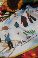 Wool and Silk Scarf 67x180, Winter Flowers by the Artist Alain Thomas – Black