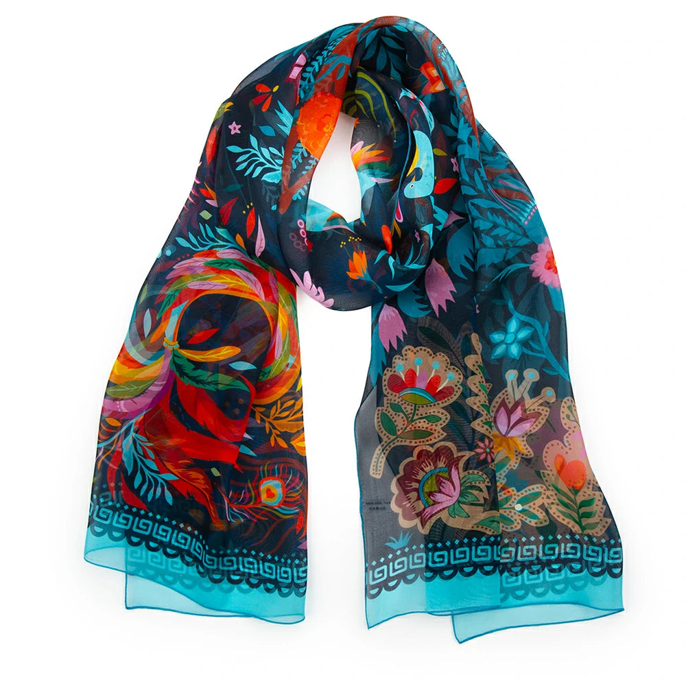 Echarpe en soie 43x140, Oaxaca – Bleu