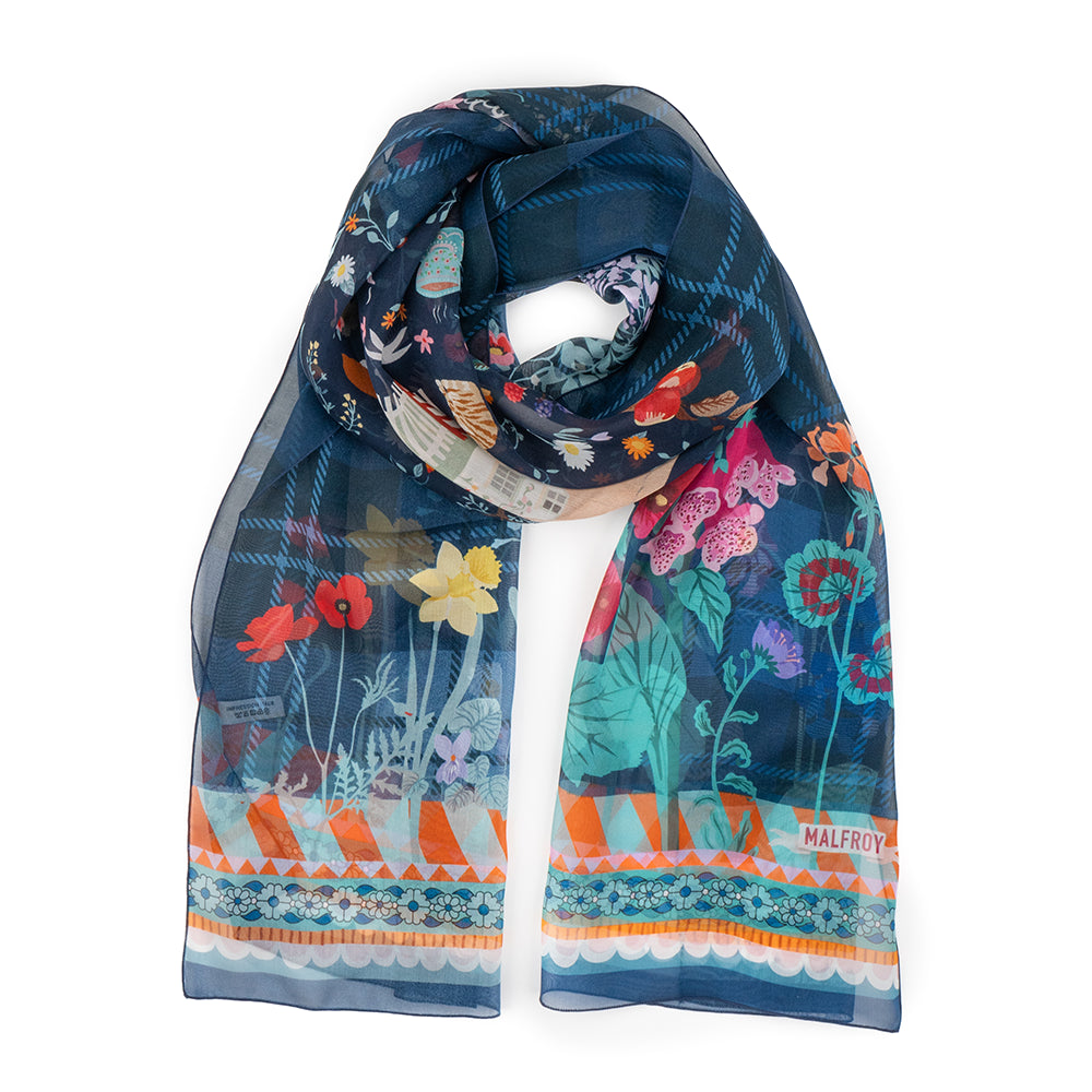 Silk Scarf 43x140, Countryside – Blue