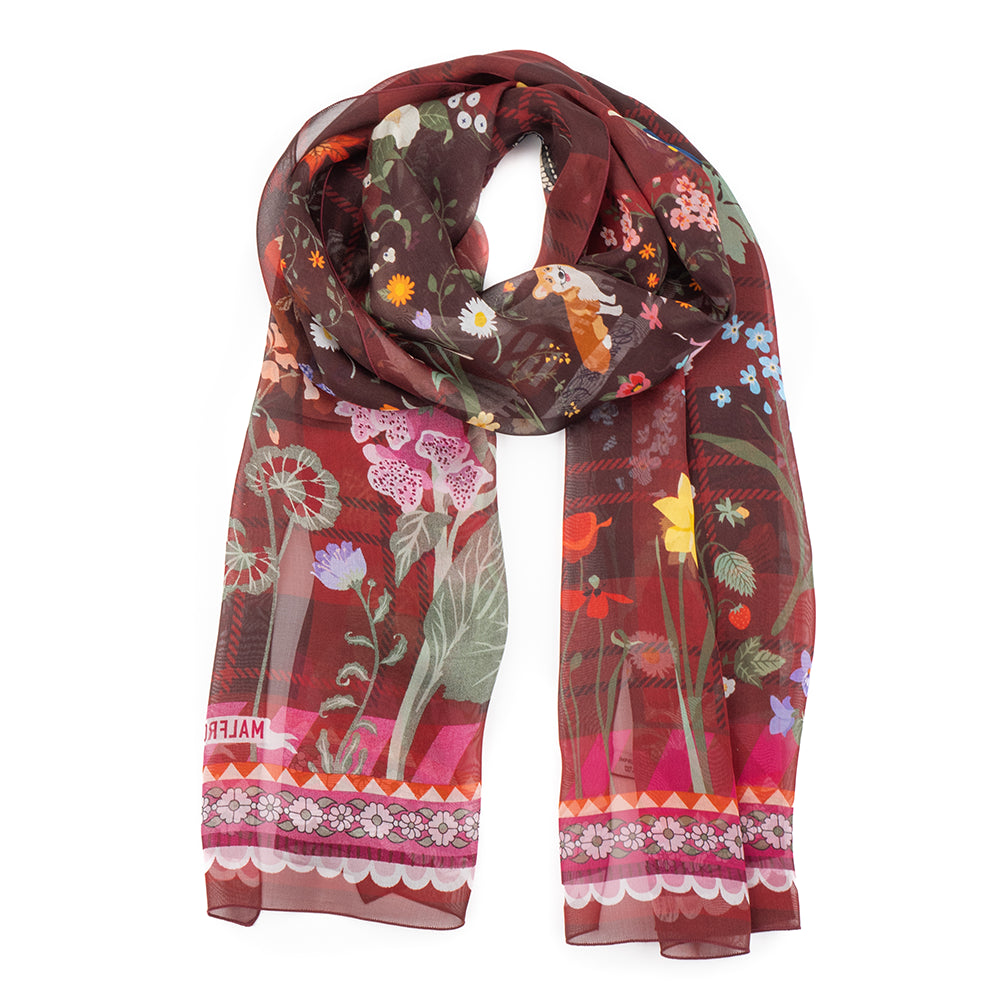 Silk Scarf 43x140, Countryside – Red