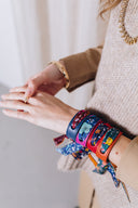 Bracelet Cuir et Lien en Liberty et Mini Pois de l’artiste Victoria Ball – Violet