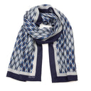 Echarpe en laine et soie 67x180 Damier - Bleu