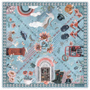 Carré en laine et soie 120 d’Emmanuelle Loutte No rain No Flowers – Bleu