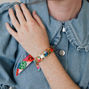 Bracelet doré et Lien en Patchwork Rayures – Rouge