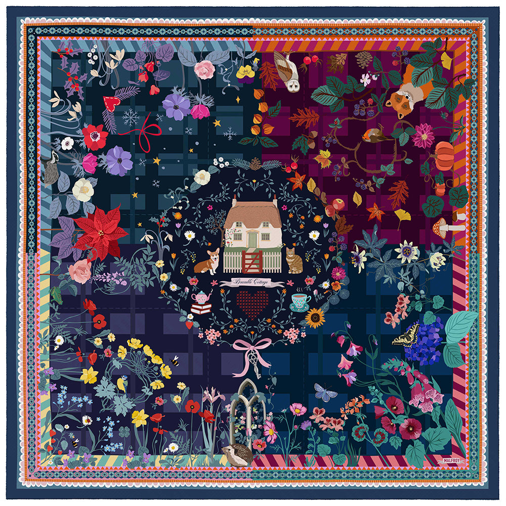 Wool and Silk Square 120 Cottage  – Blue