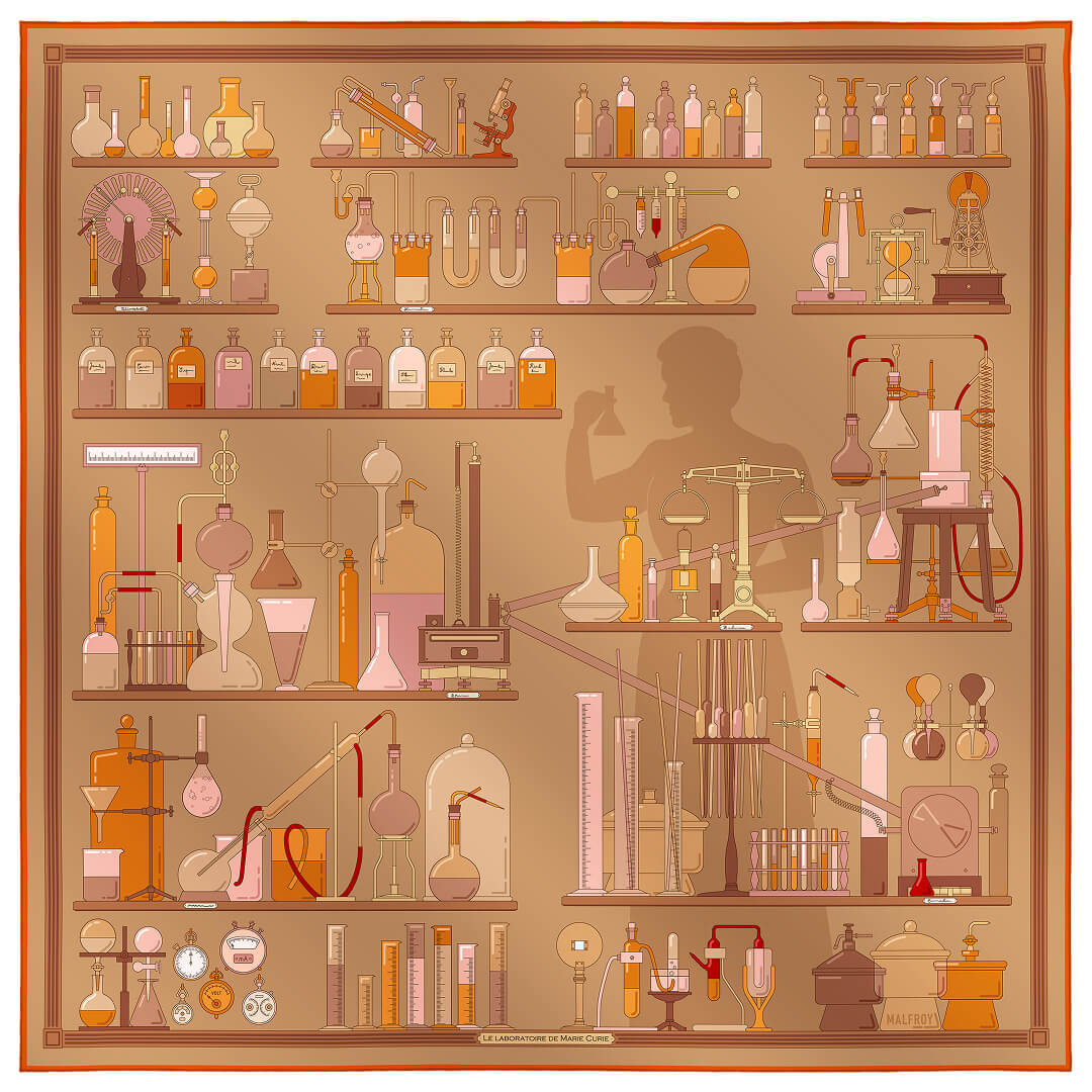 Carré de soie 90, Marie Curie - Marron - Boutique en ligne SHOP MALFROY