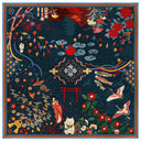 Carré de soie 120, Kitsune - Bleu