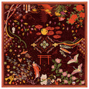 Carré de soie 120, Kitsune - Bordeaux Orange